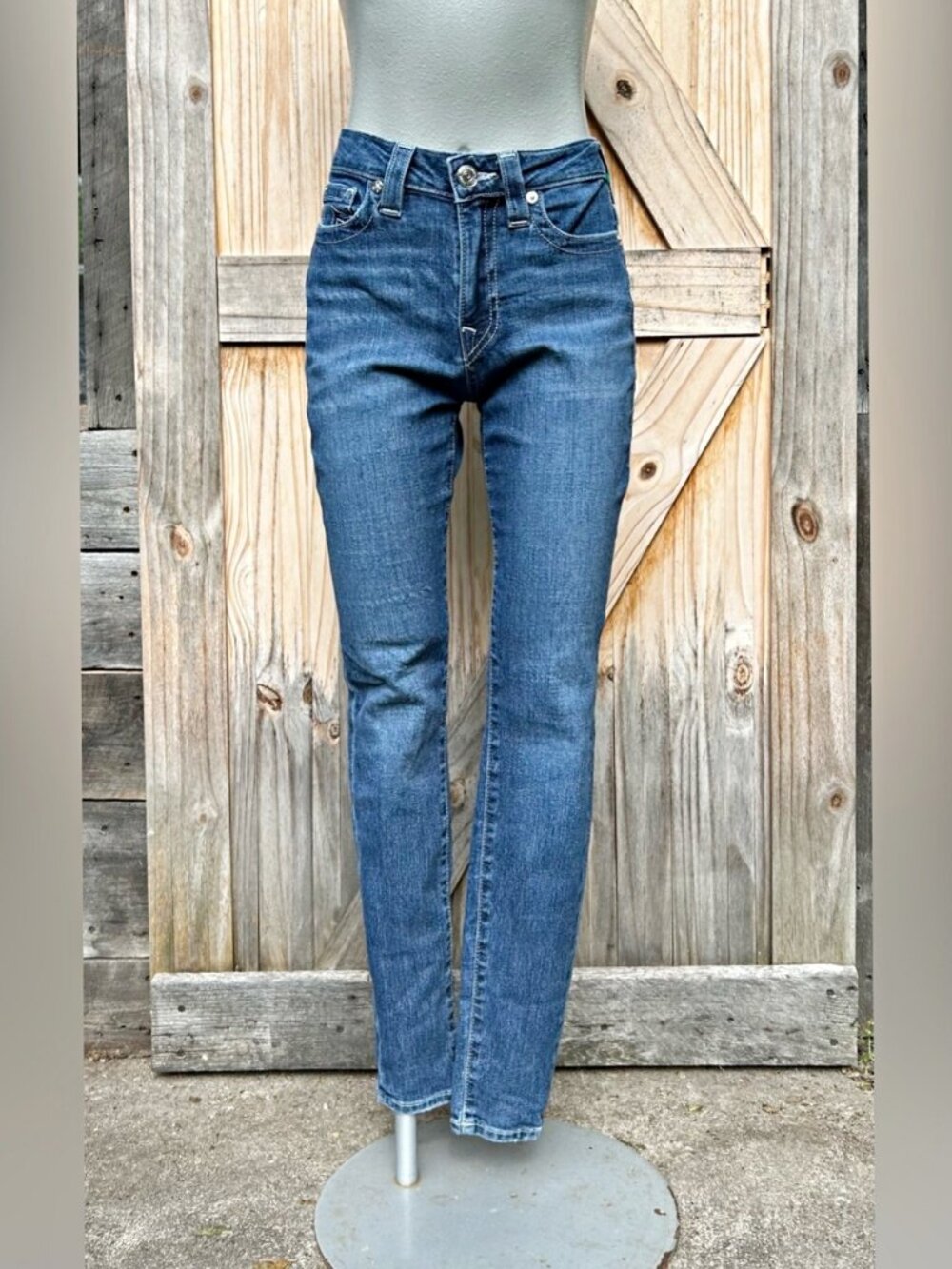 True Religion Jennie Curvy Mid-Rise Super Skinny Blue Jeans~28~